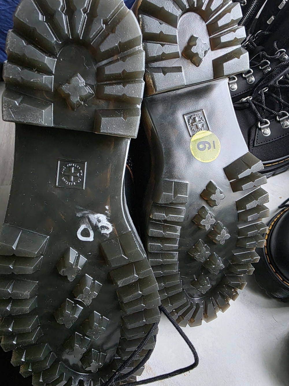 Dr. Martens Black Leather Lace-Up Platform Boots with Yellow Stitching - Picture 5 of 6